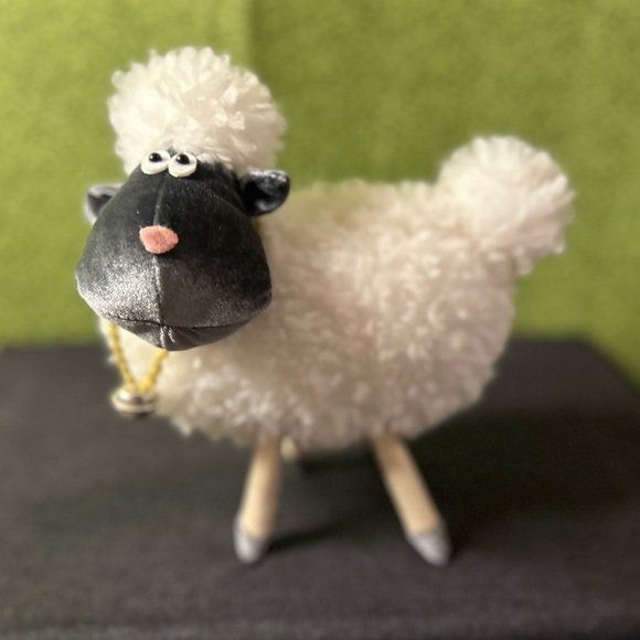 Wooly Sheep Figural Figurine Country Decor Stuffed Head Plastic Eyes - Picture 1 of 8